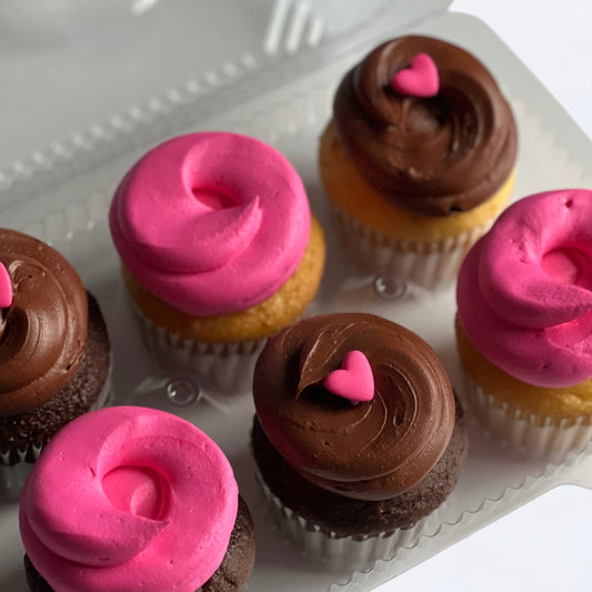 Chocolate ganache cupcakes and pink buttercream cupcakes